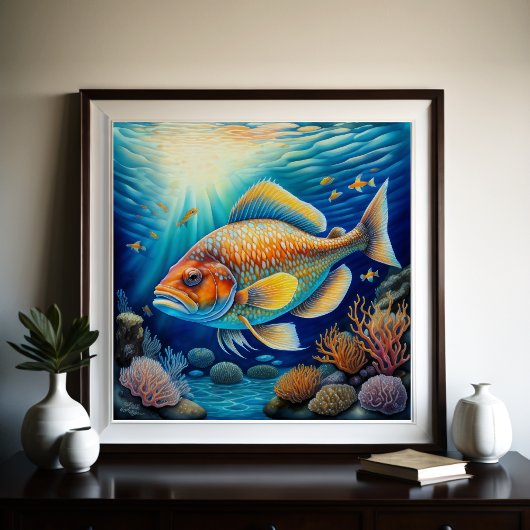チョークカラフルスケッチ魚 ポスター