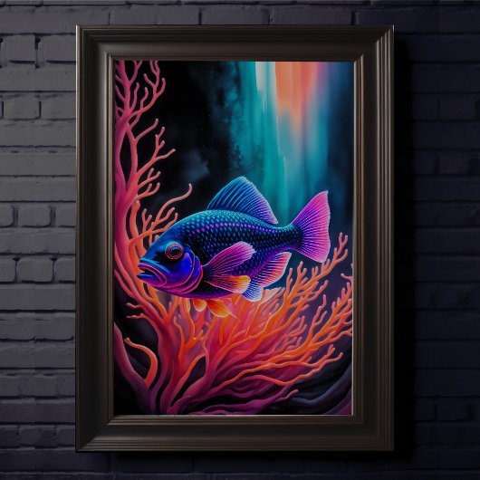 チョークカラフルスケッチ魚 ポスター