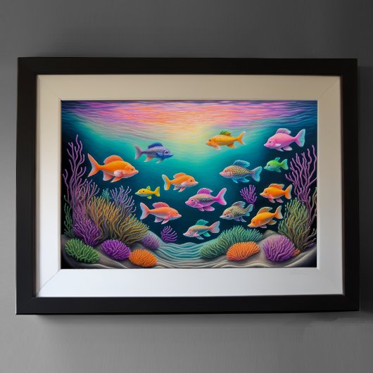 チョークカラフルスケッチ魚 ポスター