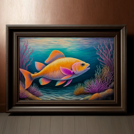 チョークカラフルスケッチ魚 ポスター