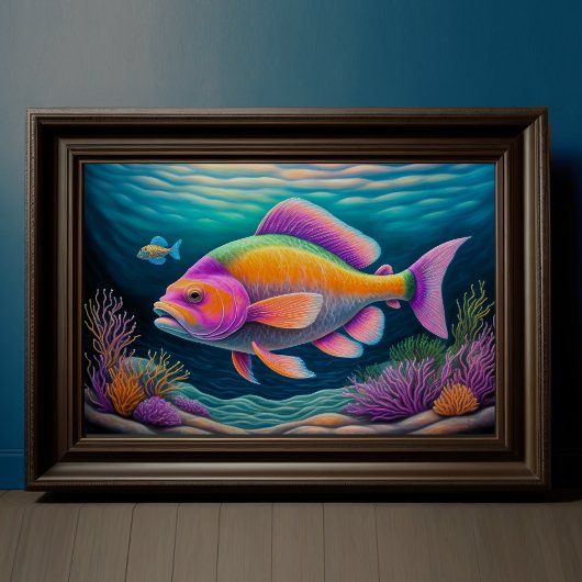 チョークカラフルスケッチ魚 ポスター