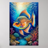 チョークカラフルスケッチ魚 ポスター (正面)