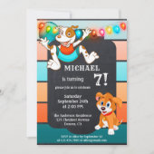 チョークカラフルボードキュートドッグ子供の誕生日 招待状 (正面)