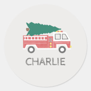チョーククラシッククリスマスツリーを消防車に ラウンドシール