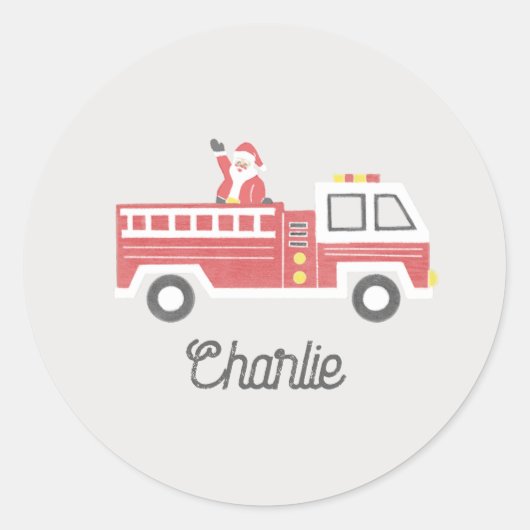 チョーククラシックサンタが消防車のクリスマスに ラウンドシール (正面)