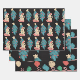 チョーククリスマスドッグドードルズフェスティバルホリデー ラッピングペーパーシート