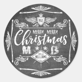チョークグランジボードメリークリスマスレトロタイポグラフィ ラウンドシール
