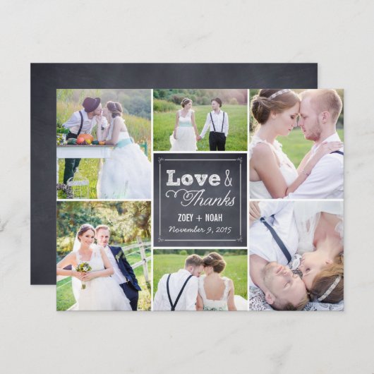 チョークコラージュ結婚の写真サンキューカード サンキューカード (正面/裏面)