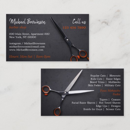 チョークシザーヒップスター理容師店 名刺 (正面/裏面)