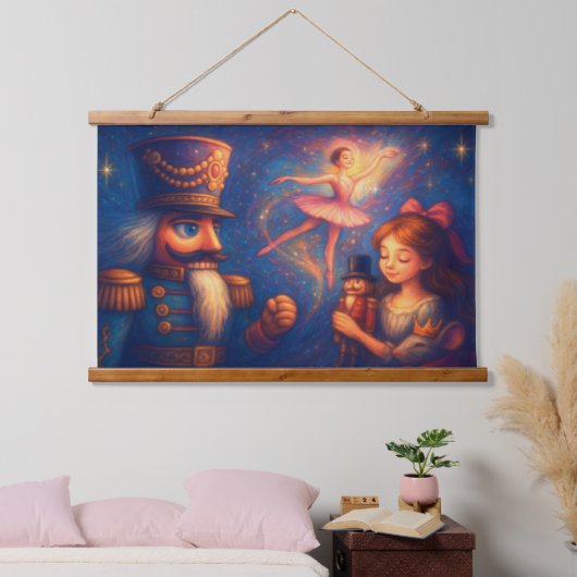 チョークスケッチかわいいくるみクラッカーバレエのクリスマス 吊り下げ型タペストリー (寝室)