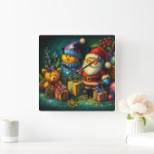 チョークスケッチかわいいクリスマスシーンおもちゃオーナメント スクエア壁時計 (ホーム)