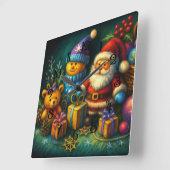 チョークスケッチかわいいクリスマスシーンおもちゃオーナメント スクエア壁時計 (傾斜)