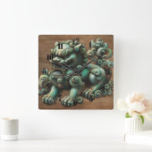 チョークスケッチのジェードフードドッグ スクエア壁時計 (ホーム)