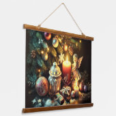 チョークスケッチクリスマスツリーキャンドル天使 吊り下げ型タペストリー (傾斜あり)