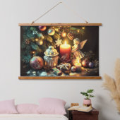 チョークスケッチクリスマスツリーキャンドル天使 吊り下げ型タペストリー (寝室)