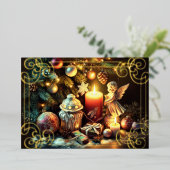 チョークスケッチクリスマスツリーキャンドル天使 箔シーズンカード (立ち正面)