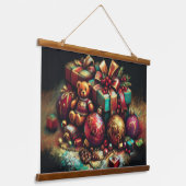 チョークスケッチクリスマスベアギフトキャンディオーナメント 吊り下げ型タペストリー (傾斜あり)