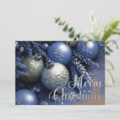 チョークスケッチブルー&シルバークリスマスオーナメント カード (スタンド正面)
