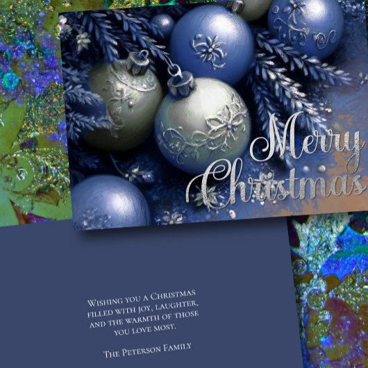 チョークスケッチブルー&シルバークリスマスオーナメント カード