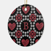 チョークスタイルハートとモノグラム付き円 セラミックオーナメント (左)