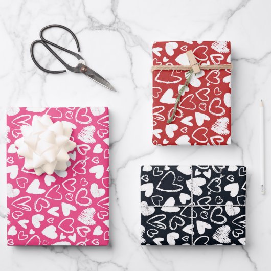 チョークハート可愛いバレンタインデー模様 ラッピングペーパーシート (正面)