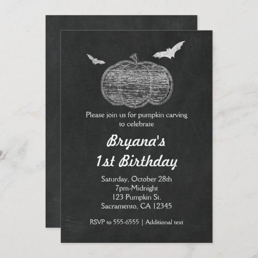 チョークパンプキンチョークボードハロウィン招待状 招待状 (正面/裏面)