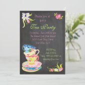 チョークビクトリアンボード積みティーカップ招待状 招待状 (スタンド正面)