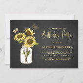 チョークフェイクボードイエローサンフラワーズバースデーパーティー 招待状 (正面)