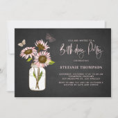 チョークフェイクボードピンクサンフラワーバースデーパーティー 招待状 (正面)