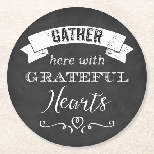 チョークフェイクボード感謝ハート紙コースター2 ラウンドペーパーコースター (正面)