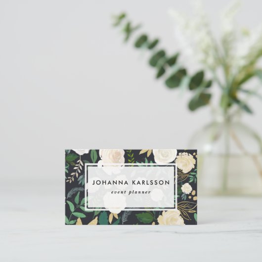 チョークフェイクボード水彩花と金ゴールドグリッター 名刺 (スタンド正面)