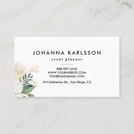 チョークフェイクボード水彩花と金ゴールドグリッター 名刺 (裏面)