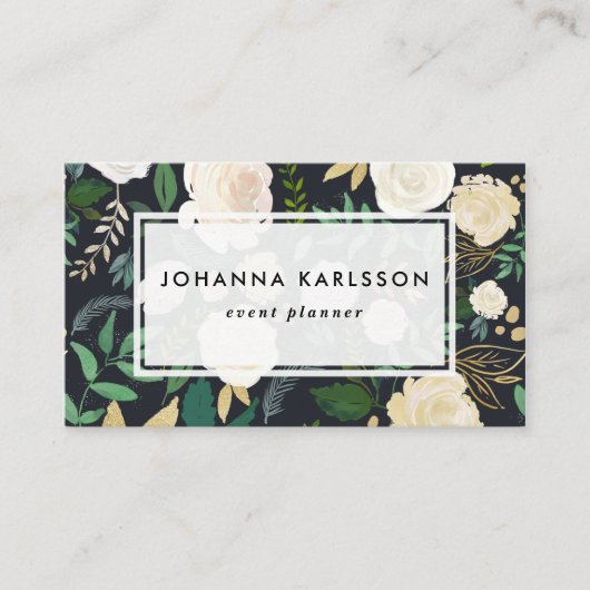 チョークフェイクボード水彩花と金ゴールドグリッター 名刺 (正面)