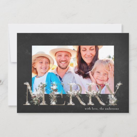 チョークフローラアルファベットメリークリスマスフォトカード シーズンカード (正面)