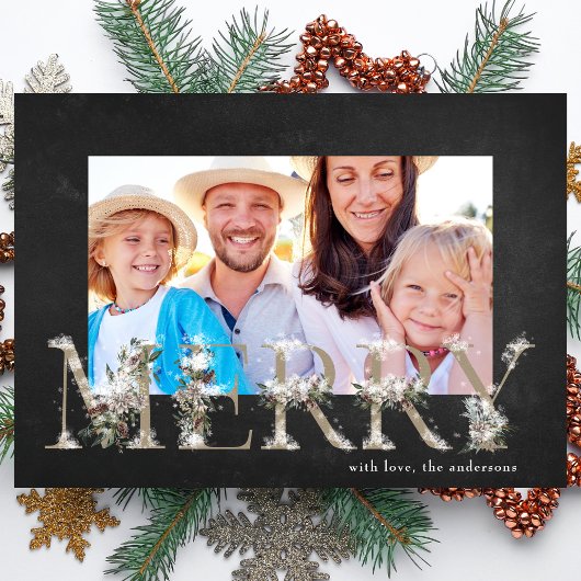 チョークフローラアルファベットメリークリスマスフォトカード シーズンカード