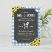 チョークブルーギンガムサンフラワーボーイベビー- Qシャワー 招待状 (スタンド正面)