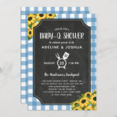 チョークブルーギンガムサンフラワーボーイベビー- Qシャワー 招待状 (正面/裏面)