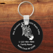チョークホワイトゼブラ失ったファミリーホームアドレス キーホルダー (正面)