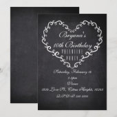 チョークホワイト オーナメンタル ハート バレンタイン インビテーション (正面/裏面)