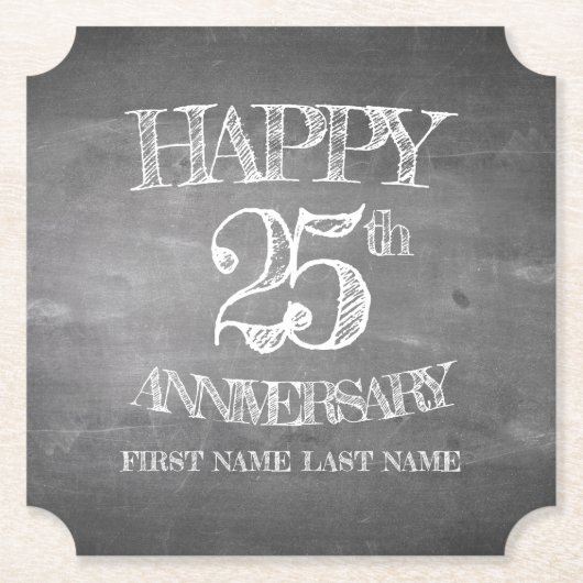 チョークボードで25周年を迎える ペーパーコースター (正面)