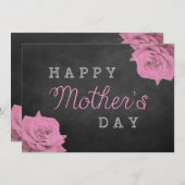 チョークボードにピンクのバラ お母さんの日 おめでとう 招待状 (正面/裏面)