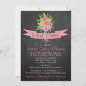 チョークボードに花のメイソンジャー ブライダルシャワー 招待状 (正面)