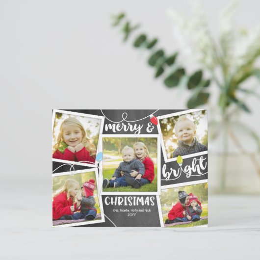 チョークボードの写真コラージュ「クリスマスおめでとう」 ポストカード (スタンド正面)