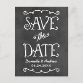 チョークボードの手書き文字でデザインされたSave the Date 案内ポストカード (正面)