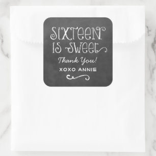 チョークボードのSweet Sixteen Thank You スクエアシール