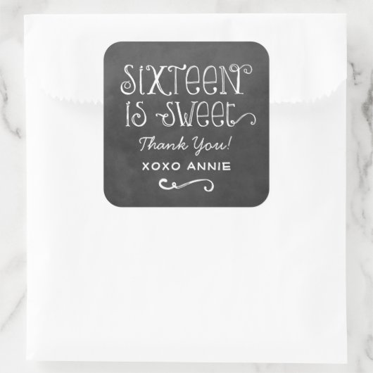 チョークボードのSweet Sixteen Thank You スクエアシール (バッグ)