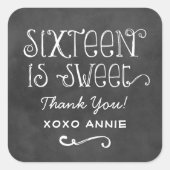 チョークボードのSweet Sixteen Thank You スクエアシール (正面)