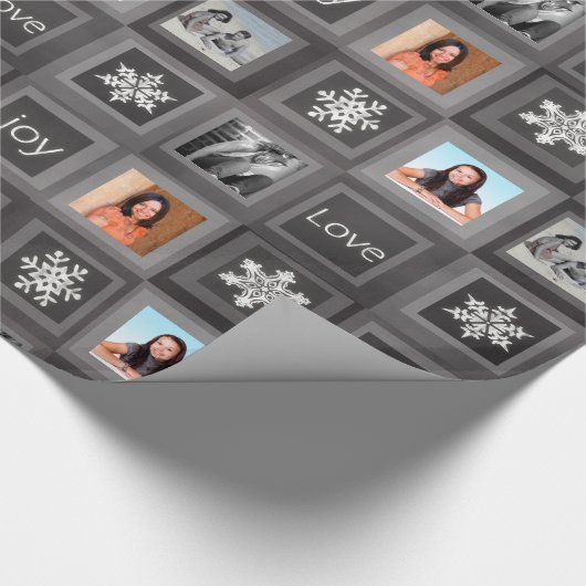 チョークボードグレイパーソナライズされた4フォトホリデーテーマ ラッピングペーパー (角)
