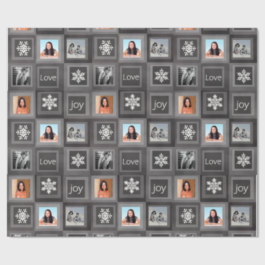 チョークボードグレイパーソナライズされた4フォトホリデーテーマ ラッピングペーパー (フラット)
