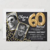 チョークボードゴールドバルーン 2枚の写真 60歳の誕生日 招待状 (正面)